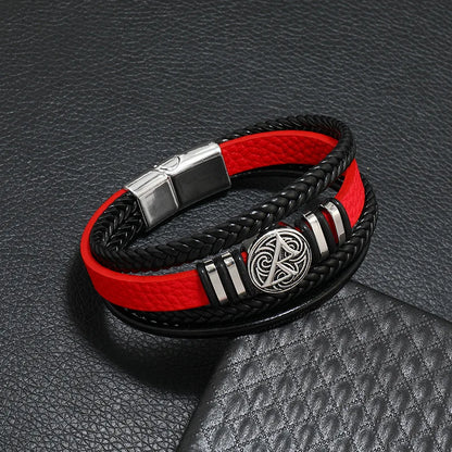 Fashion Men’s Multi-Layer Braided Leather Bracelet – Scripture, Compass & Evil Eye Design