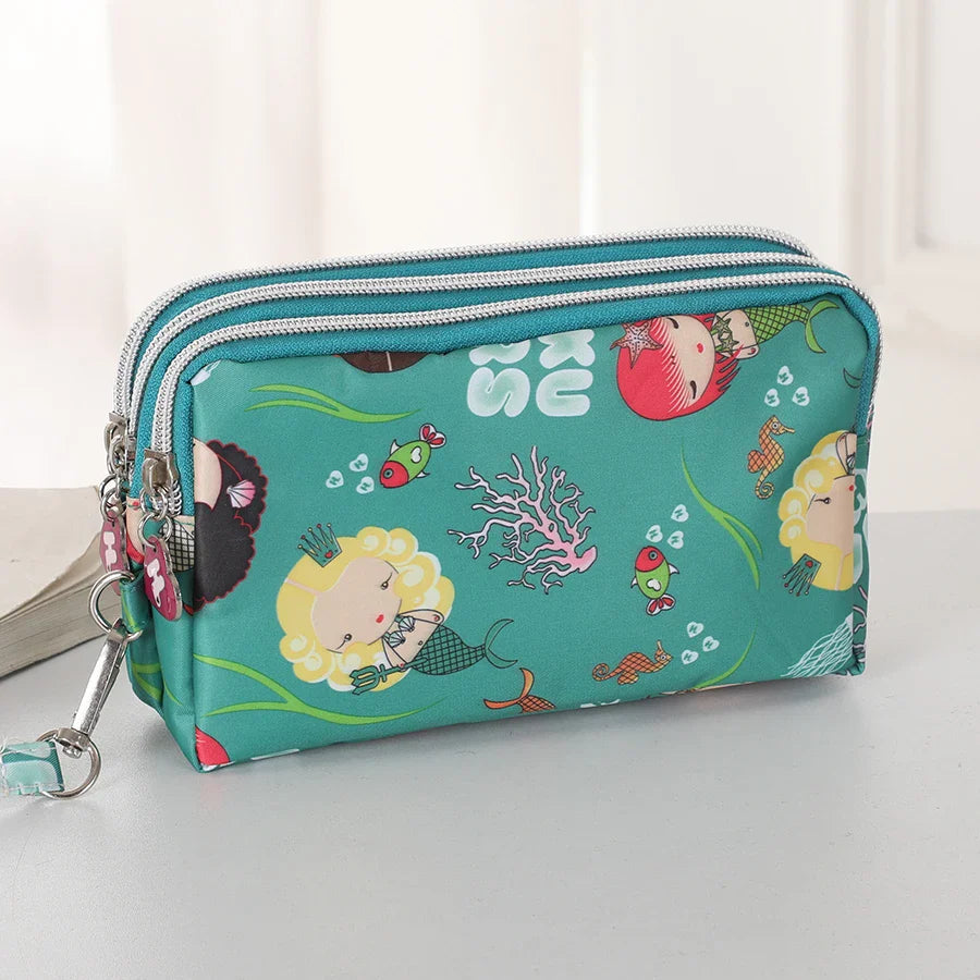 Three-Layer Zipper Short Mobile Phone Bag for Women - Fashionable, Waterproof with Multi-Layer Pockets, Portable Hand Makeup Bag