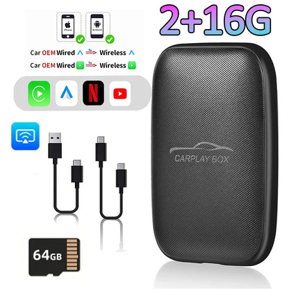 5-in-1 CarPlay AI Box – Wireless Android Auto Adapter and Multimedia Player for YouTube, Netflix, and Auto Connect