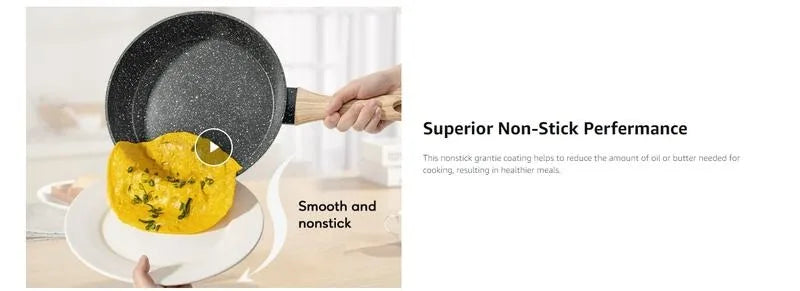 SODAY 12 Piece Granite Nonstick Cookware Set - Induction Compatible Kitchen Pots and Pans