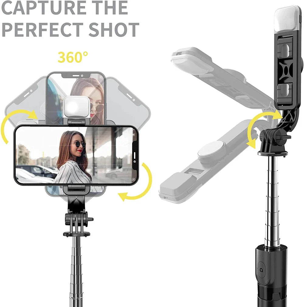 Wireless Bluetooth Selfie Stick Tripod – Foldable & Portable with Fill Light and Remote for iPhone & Android Phones