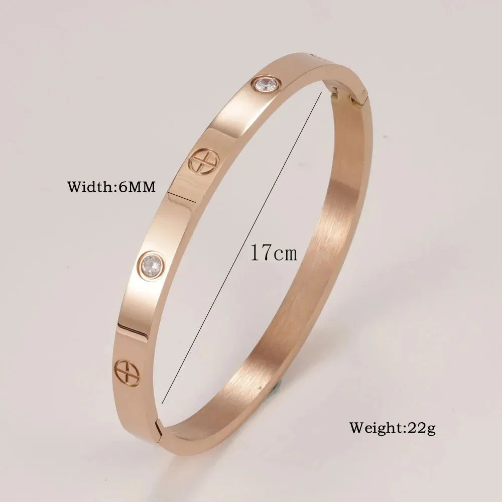 Stainless Steel Cuff Bracelet — Crystal Charm Bangle for Women, Fashion Jewelry