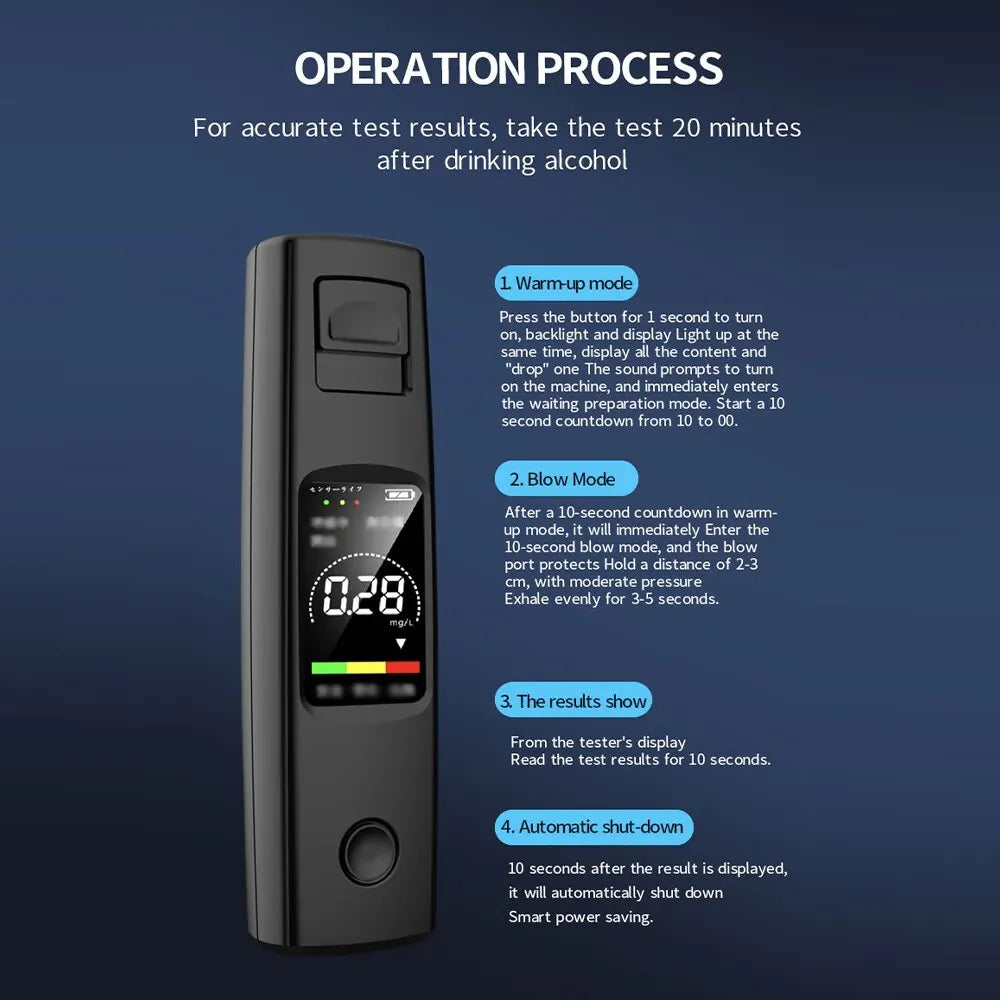 Professional High Sensitivity Breathalyzer - Non-Contact Alcohol Tester with Type-C Charging, Portable Alcoholometer