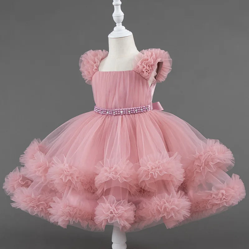 Girls Lace Mesh Princess Dress - Sleeveless Summer Party Dress for Ages 1-7