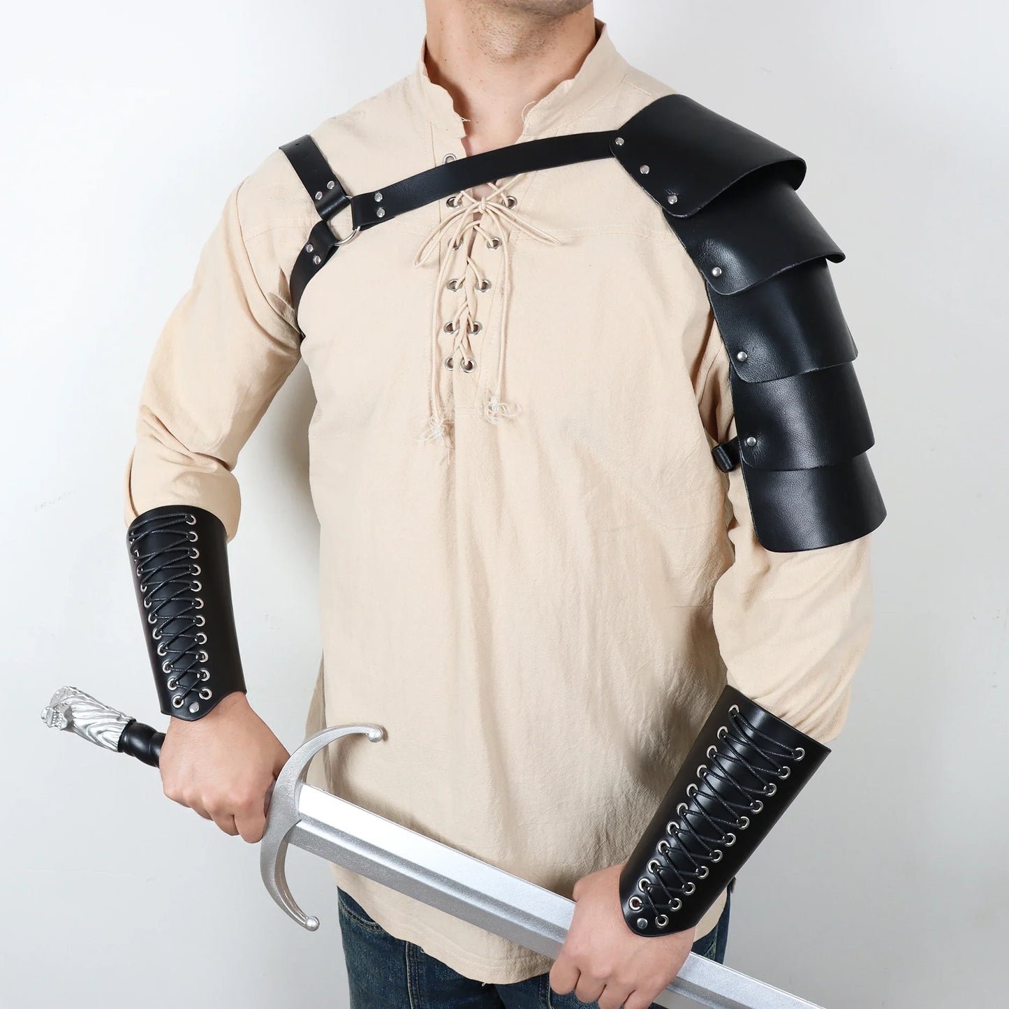 Medieval Viking Sword Belt Pouch – Retro Embossed Arm Guards for Knight Costume & Cosplay Accessories