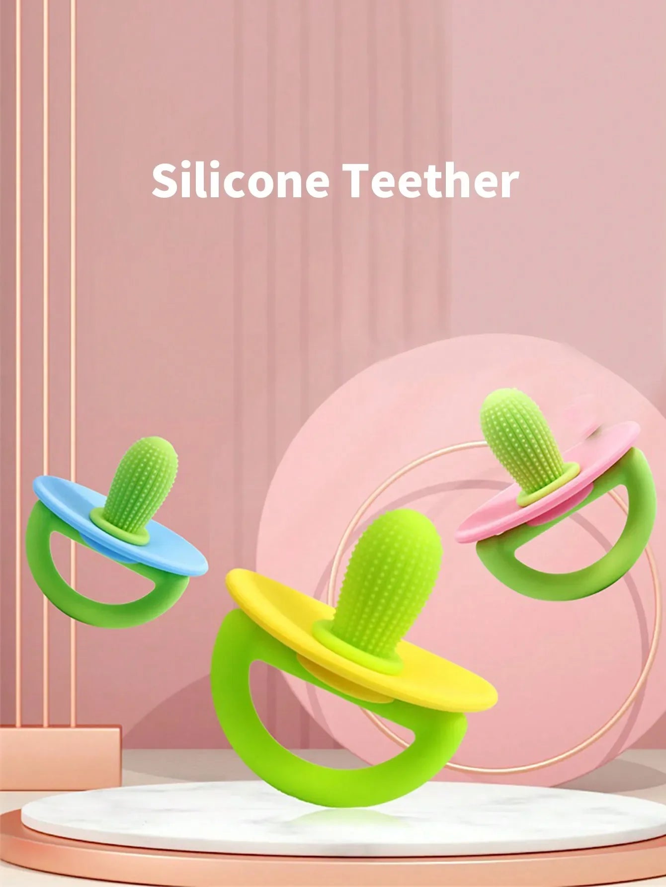 Silicone Teether Ring – Pacifier-Style Soft Teething Tool with Molar Massage Dots