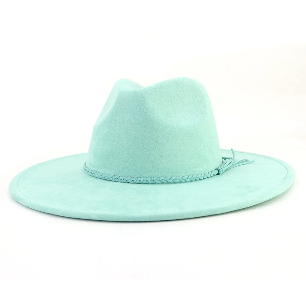 Suede Top Hat Fedora - 9.5cm Wide Brim Felt Jazz Hat for Men and Women, Autumn/Winter Classic Church Sombrer