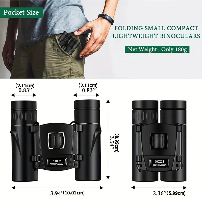 700x25 HD Zoom Portable Binoculars: Powerful Long-Range Telescope Jumelles - Folding Low-Light Night Vision Binoculars for Hunting