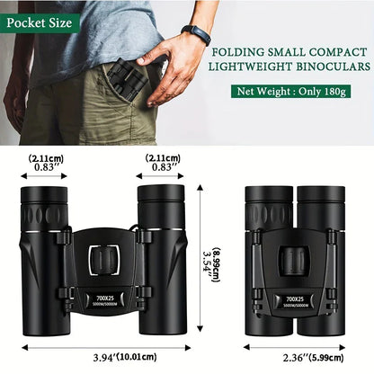700x25 HD Zoom Portable Binoculars: Powerful Long-Range Telescope Jumelles - Folding Low-Light Night Vision Binoculars for Hunting