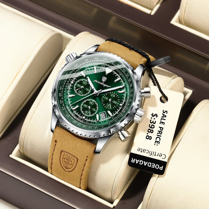 POEDAGAR Luxury Men's Quartz Watch Waterproof Luminous Date Chronograph Leather Military Sports Wristwatch
