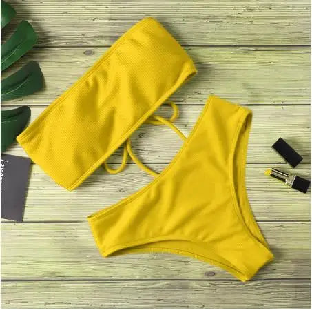 Women’s Tie Thong Bikini Set – Ultrathin Brazilian One-Piece Swimwear with Bandage Tube Bra Lingerie