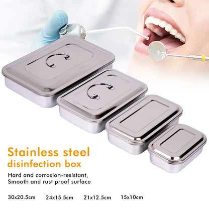 Stainless Steel Dental Instrument Tray with Lid – Medical Sterilization & Disinfection Container for Surgical Tools