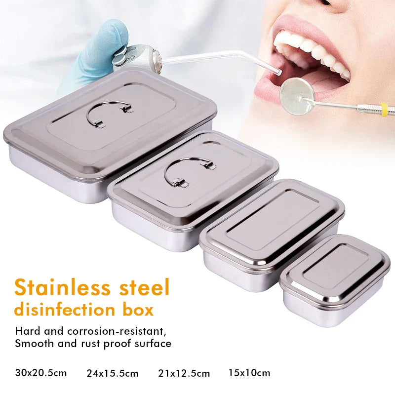 Stainless Steel Dental Instrument Tray with Lid – Medical Sterilization Box for Surgical Tools, Disinfection Storage Container
