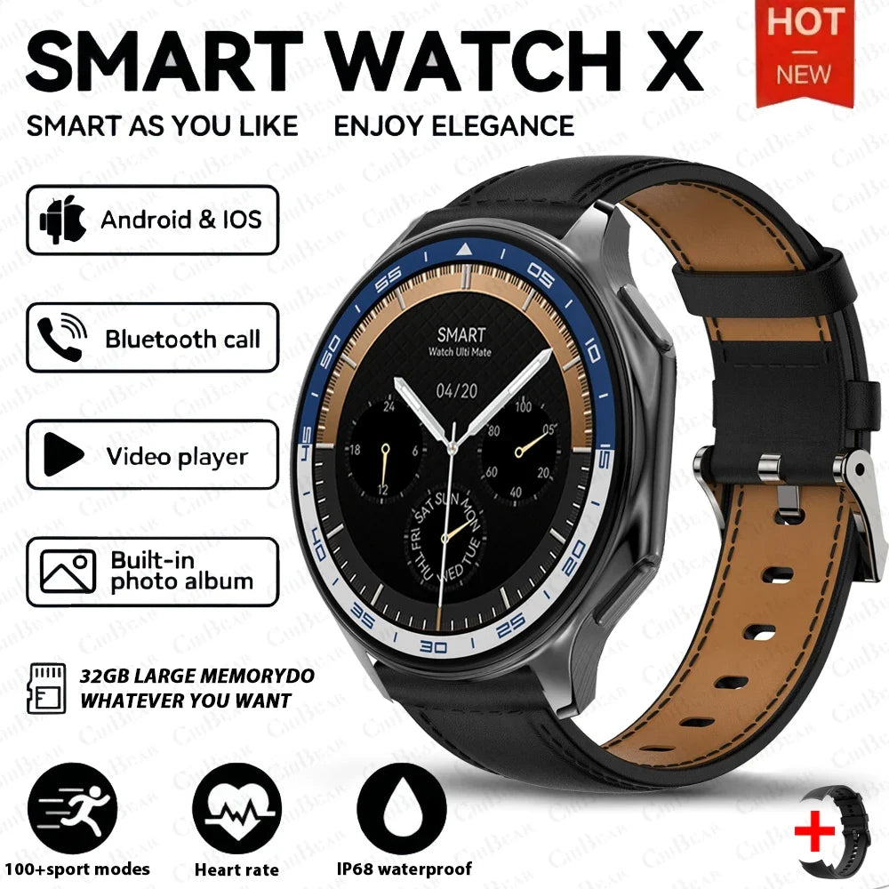 2024 OPPO Watch X Smartwatch — AMOLED 32GB, Waterproof, Bluetooth Call, TWS Music, 3D UI, Video Playback for Men