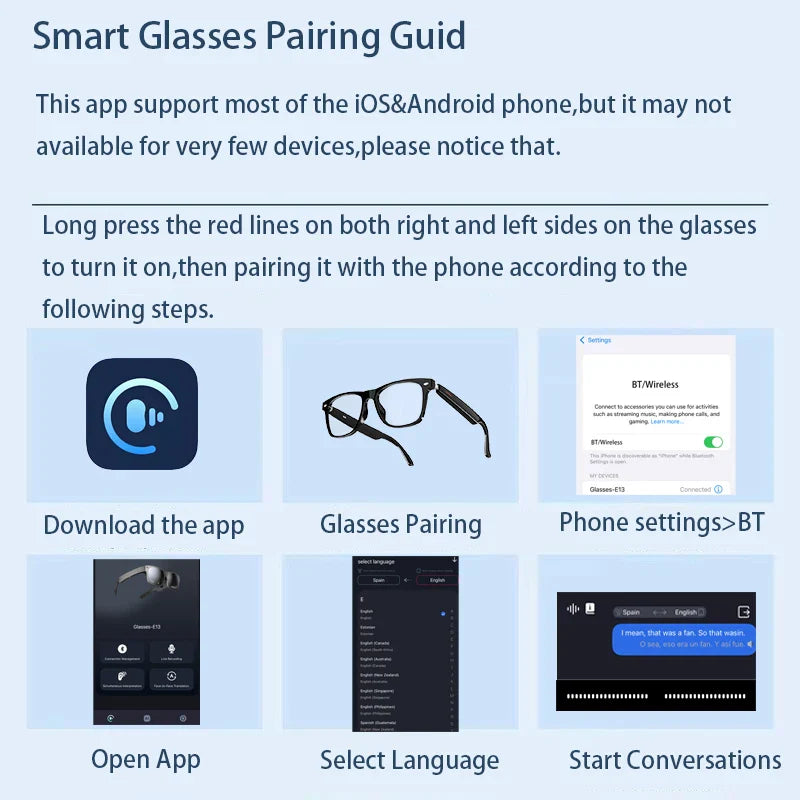 SENBONO Smart AI Translation Glasses – Real-Time Translation in 100+ Languages with Bluetooth Music, Built-in Mic & Speakers