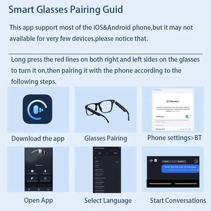 SENBONO Smart AI Translation Glasses – Real-Time Translation in 100+ Languages with Bluetooth Music, Built-in Mic & Speakers