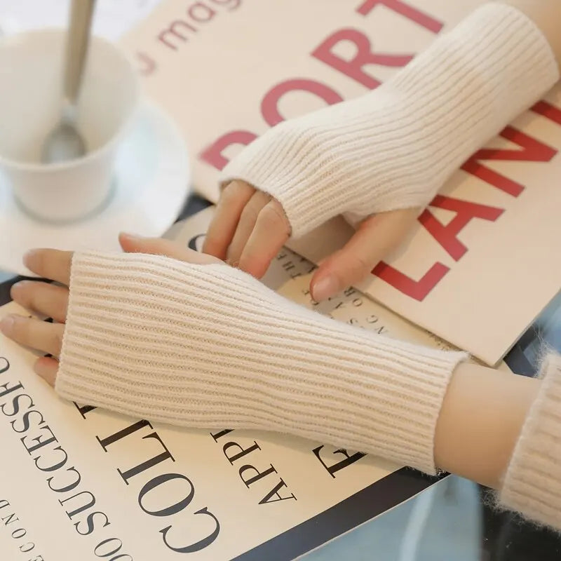 Winter Warmth Essentials: Solid Half Finger Wool Knitting Gloves for Women - Soft and Warm Arm Gloves, Mittens for Writing, Handschoenen Guantes