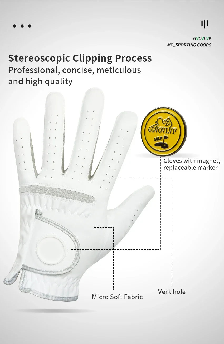 Men's Golf Glove - Breathable Micro Soft Fabric, Comfortable Fit with Magnetic Marker & Replaceable Design for Golfers