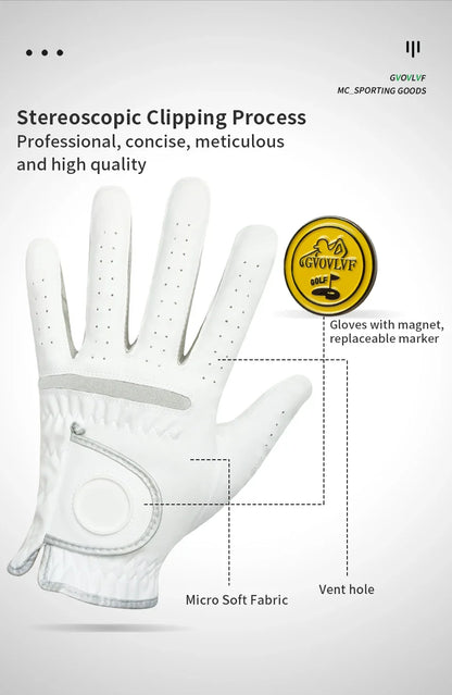 Men's Golf Glove - Breathable Micro Soft Fabric, Comfortable Fit with Magnetic Marker & Replaceable Design for Golfers