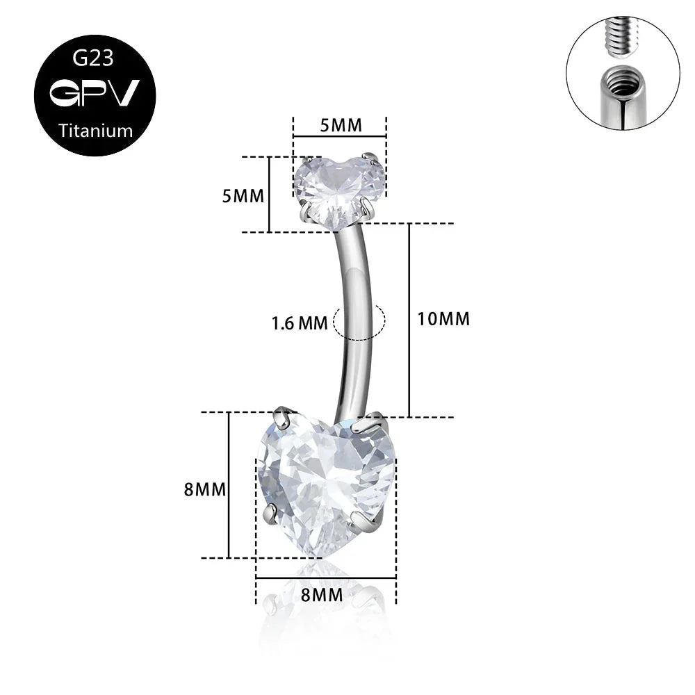G23 Titanium Double-Head Navel Ring - Fashionable Love Design Belly Button Jewelry