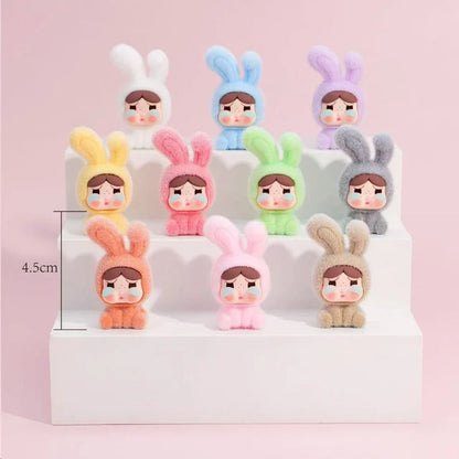 1/9PCS Labubu Cartoon Mini Flocking Doll Pendant – Cute DIY Kawaii Toy Gift Accessories