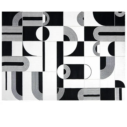 Light Luxury Black & White Plaid Rug — Fluffy Soft Carpet for Bedroom, Living Room, Study, and Home Decor