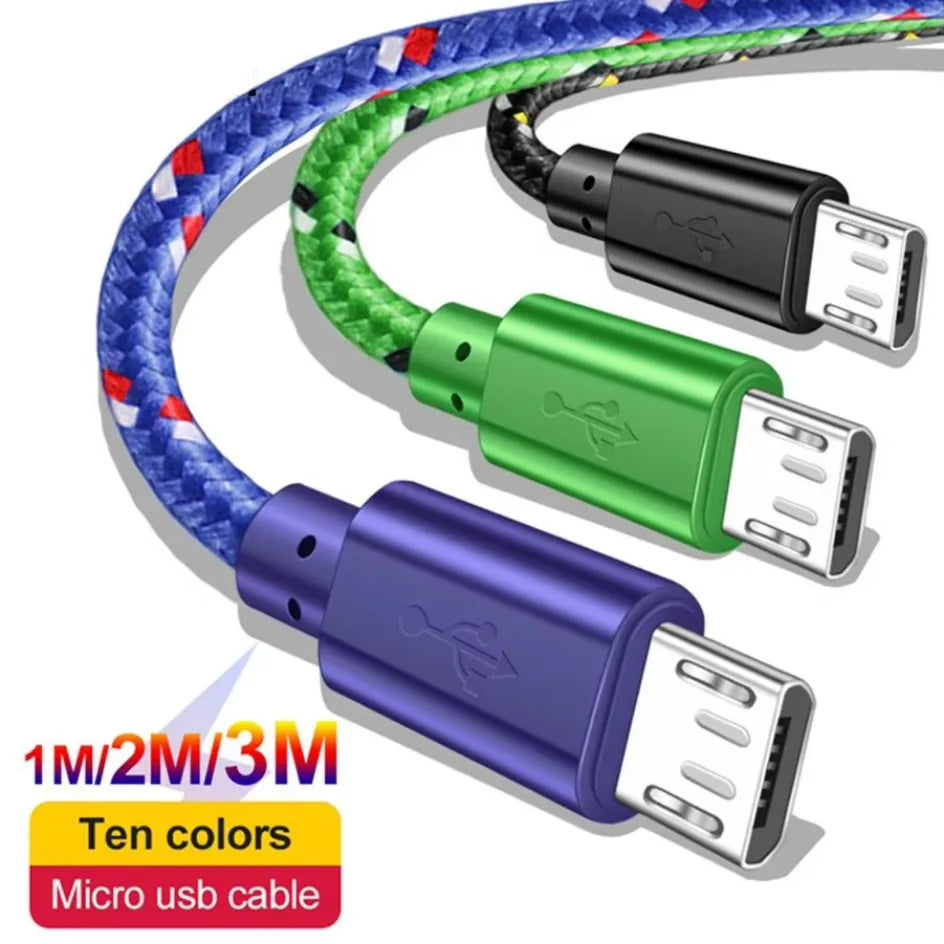 2.4A Micro USB Cable – Nylon Braided 0.5m/1m/2m/3m for Data Sync & Charging, Compatible with Samsung, Huawei, Xiaomi, Android