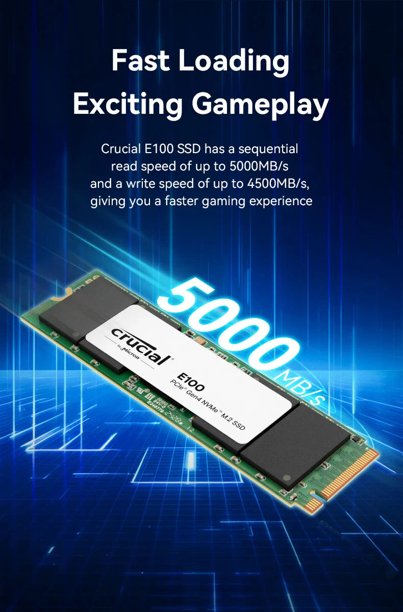 Crucial NVMe M.2 SSD – 480GB/1TB/2TB PCIe 4.0x4 5000MB/s for PS5, Laptop, PC