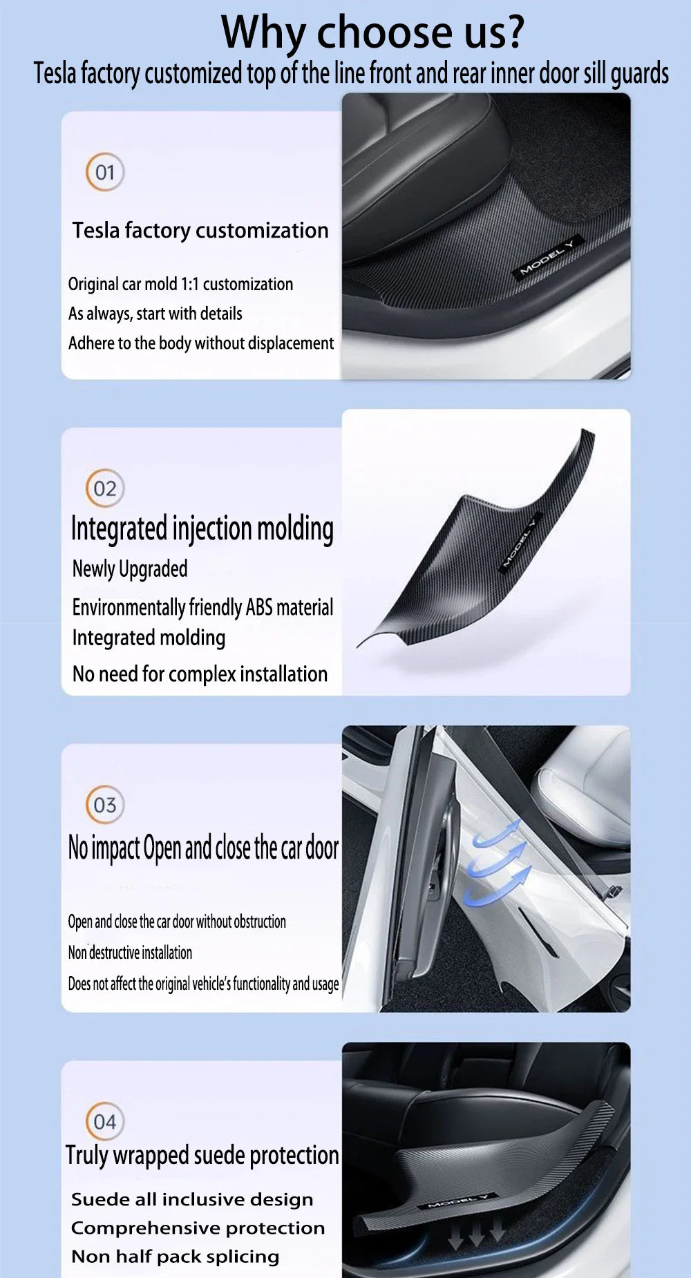 2/4/8PCS Tesla Model 3/Y Highland Door Sill Protector — ABS Anti-Kick Waterproof Threshold Strip for Front & Rear