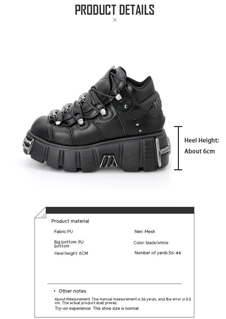 New 2024 Punk Style Women's Platform Shoes – 6CM Lace-Up Rock Boots with Metal Decor