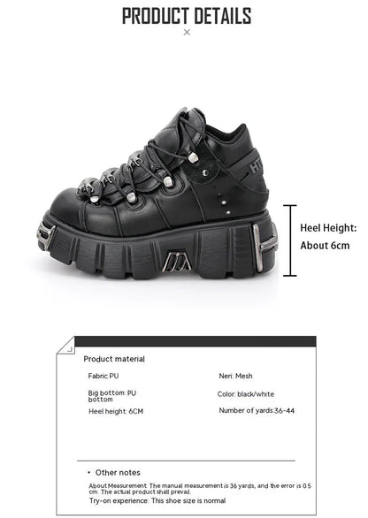 New 2024 Punk Style Women's Platform Shoes – 6CM Lace-Up Rock Boots with Metal Decor