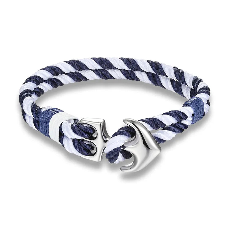 MKENDN Anchor Bracelet – Double Strand Nautical Waterproof Rope with Black Stainless Steel Sport Buckle for Men & Women