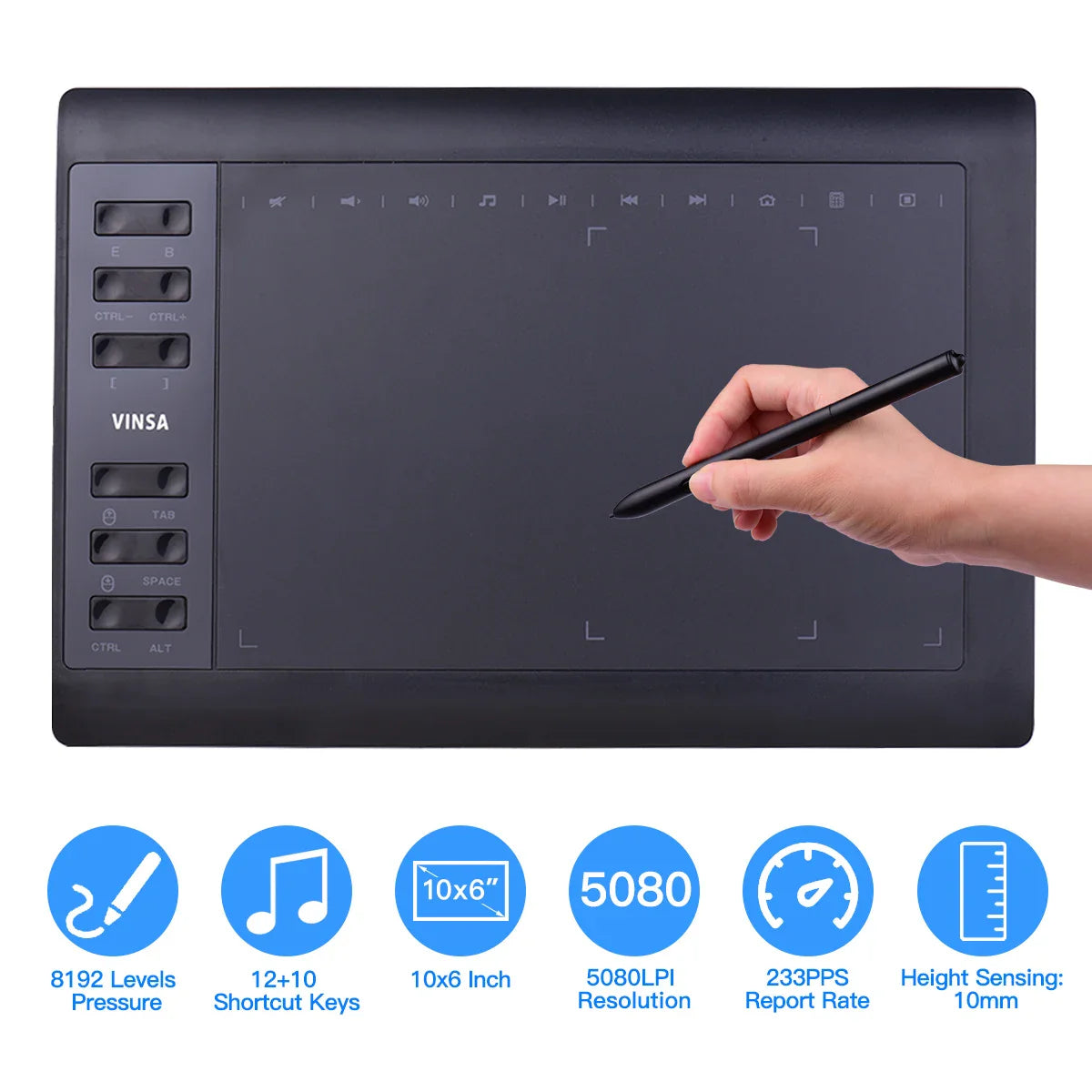 10x6 Inch Professional Graphics Drawing Tablet – 12 Express Keys for Windows & Mac, Digital Painting & Design Tool