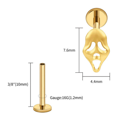 Right Grand ASTM F136 Titanium 16G Ghost Face Flat Back Earring – Halloween CZ Cartilage Stud for Helix, Labret & Nose Piercing Jewelry