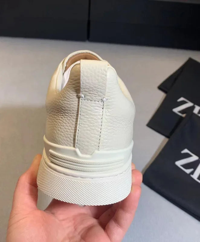 Men's Summer Casual Shoes — Top Layer Cow Leather, Breathable Luxury Deer Skin Slip-On Sneakers