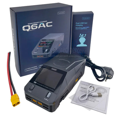 ToolkitRC Q6AC Charger — AC 400W/DC 1000W 4CH with USB A/Type-C, LiPo 1-6S, NiMH 1-16S, PB 1-10S, IPS Display