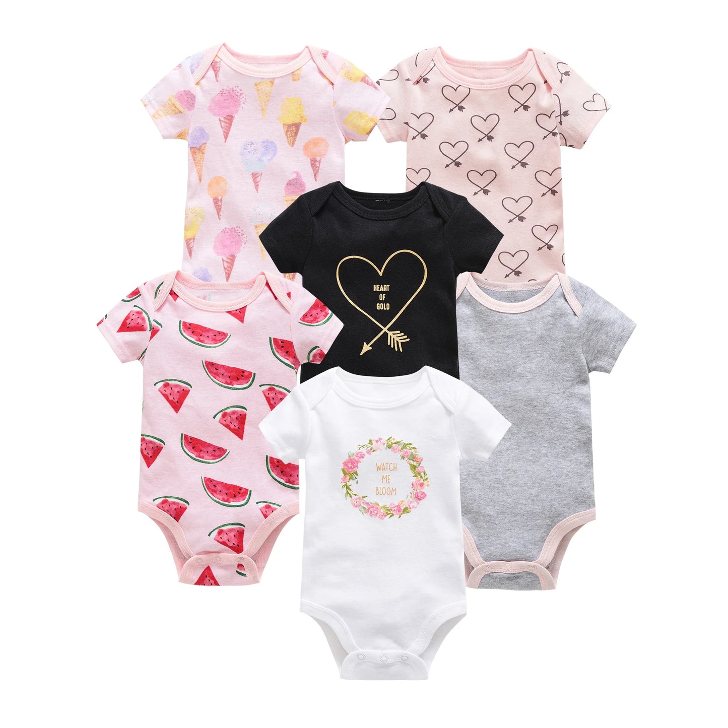 3/6PCS Baby Cotton Bodysuits – Short Sleeve Onesies for Newborns & Toddlers 0-12 Months, Boys & Girls