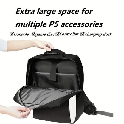 Console Backpack for PS5 - Large Capacity Travel Carrying Case for PSS Slim, Controllers, Headset, and Game Discs
