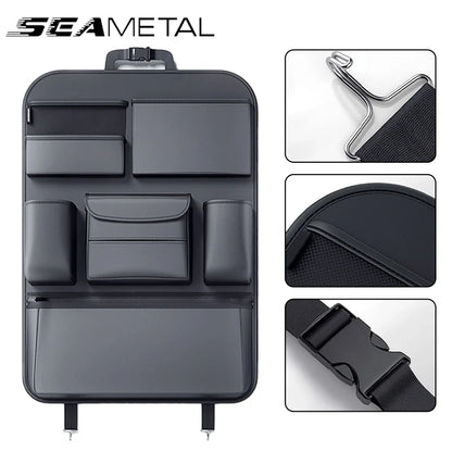 SEAMETAL Car Seat Back Storage Bag – PU Leather Auto Organizer with Tissue Box, Multifunctional Car Storage Accessory