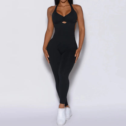 Women’s Black Sporty Jumpsuit – 2025 Workout Yoga Gym Set with Push-Up Fitness Overalls