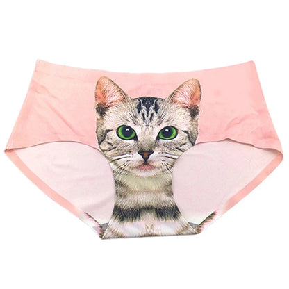 Women's Cat Print Briefs - Cute Meow Star Pattern Casual Underwear