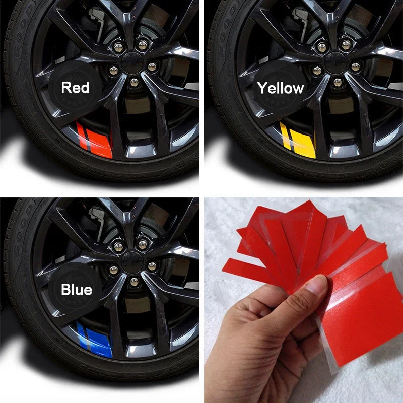 6PCS Reflective Car Wheel Decal Stickers — Red Adhesive Hub Accessories for Auto Wheels