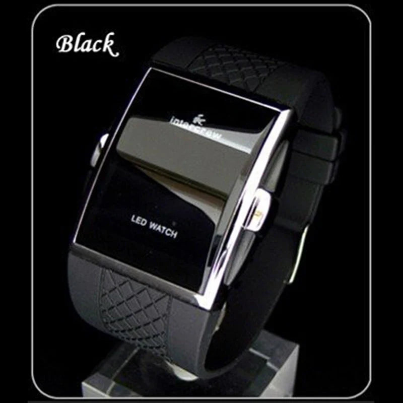 Men's Sport Digital Watch – Black & White Rectangle LED Fitness Watch with Silicone Strap, Electronic Clock, New Relogio Masculino