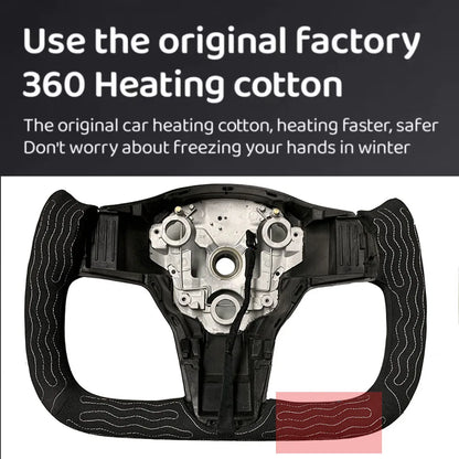 350mm Heated Yoke Steering Wheel – Custom NAPPA Leather Accessory for Tesla Model 3/Y (2018–2024)