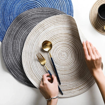 Set of 6 Round Woven Ramie Placemats - Anti-Slip Dining Table Mats and Non-Slip Drink Coasters