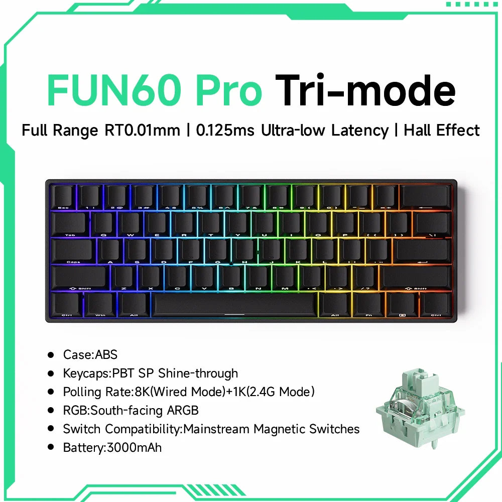 Akko MonsGeek FUN60 60% Mechanical Gaming Keyboard – Magnetic Switch, 8K Rapid Trigger, ARGB HE/TMR Custom Keyboard
