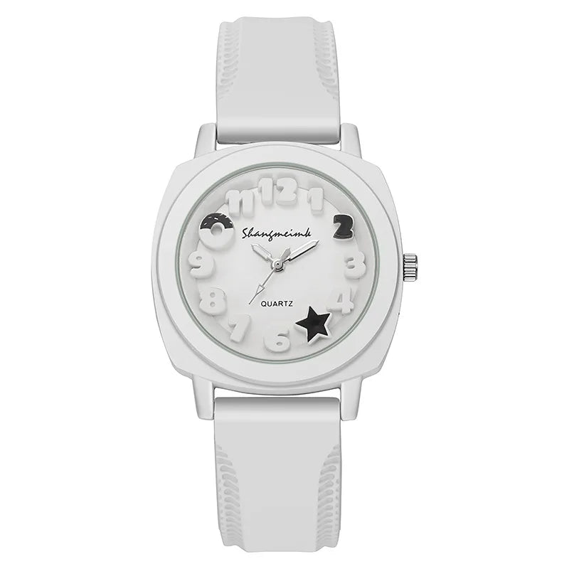 Fashion 3D Arabic Dial Women’s Quartz Watch – Candy Color Silicone Square Band