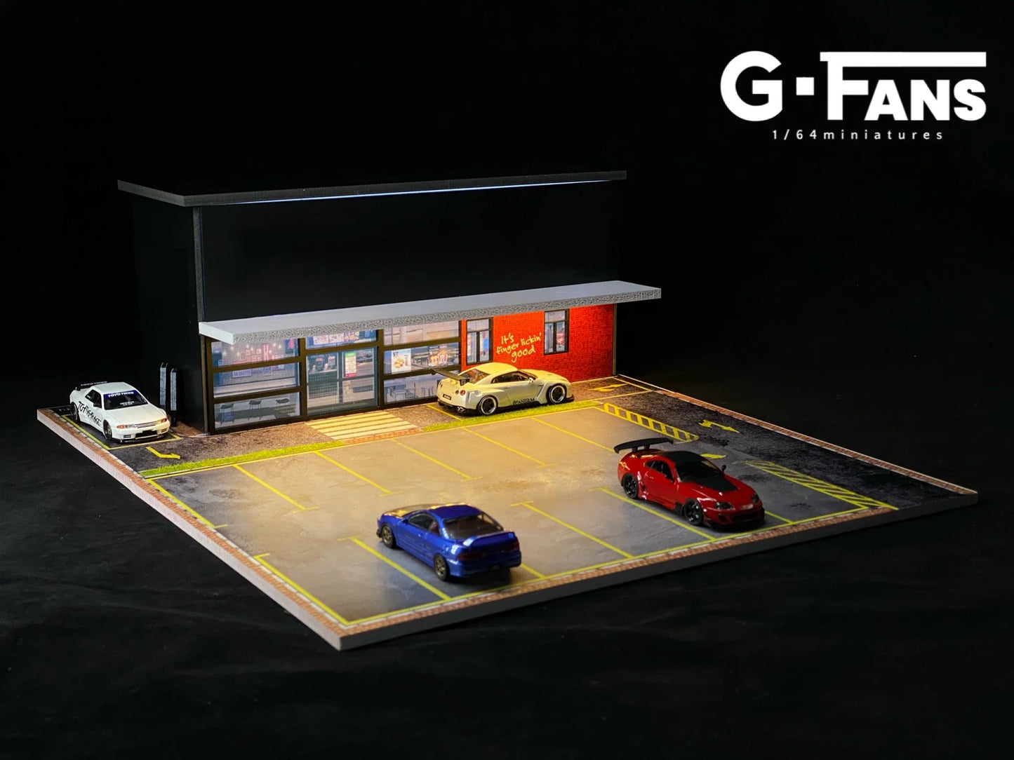 GFans 1:64 Scale Diorama Car Garage Model – LED Lighted Parking Lot DIY City Set for Collection & Display Gifts
