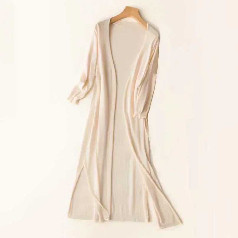 2024 Korean Women's Casual Long Sun Protection Cardigan – Soft, Comfortable, Loose Fit, Solid Color, Free Size Thin Sweater