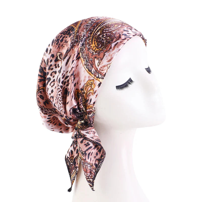 Women’s Satin Pre-Tied Turban – Paisley Pattern Muslim Headband & Chemo Hair Scarf Head Wrap Bandana